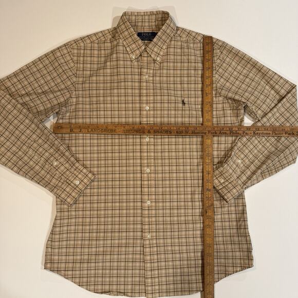 Polo Ralph Lauren Blake Mens Large L 16.5 Button Up Shirt Plaid Brown Tan - Picture 3 of 7